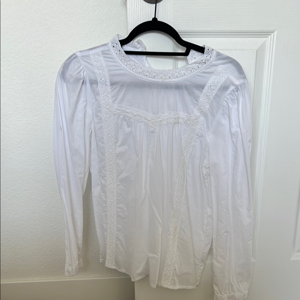 Elegant White Embroidered Trim Blouse
